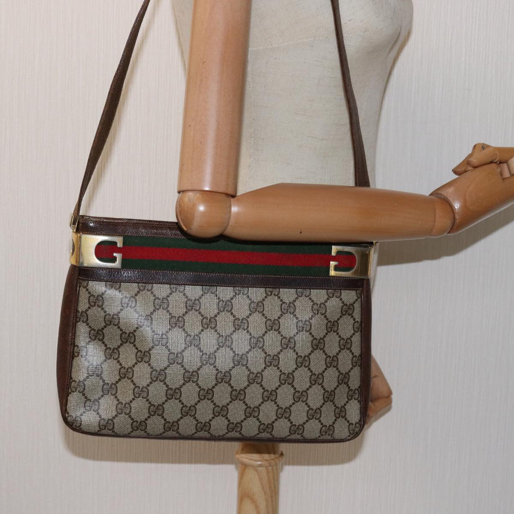 GUCCI GG Supreme Web Sherry Line Shoulder Bag PVC Beige Red Green ep4578