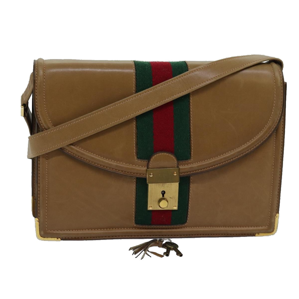 GUCCI Web Sherry Line Shoulder Bag Leather Beige ep4582