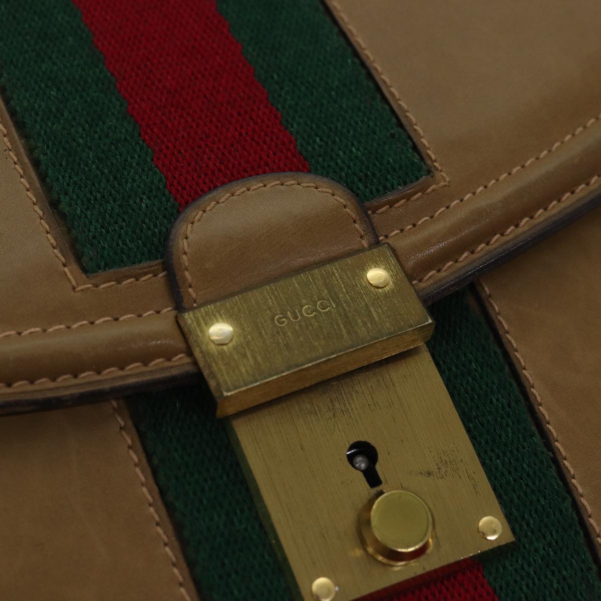 GUCCI Web Sherry Line Shoulder Bag Leather Beige ep4582
