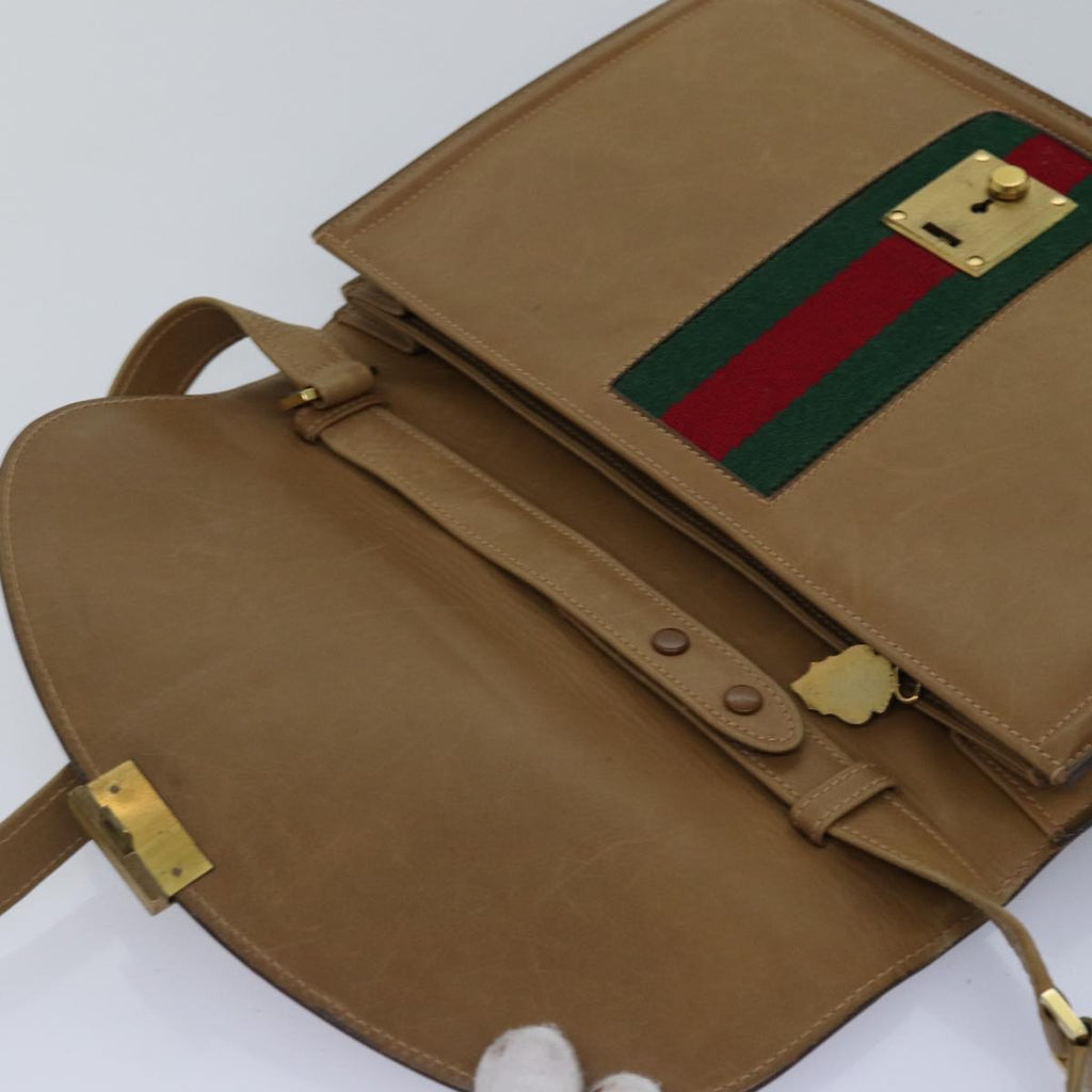 GUCCI Web Sherry Line Shoulder Bag Leather Beige ep4582