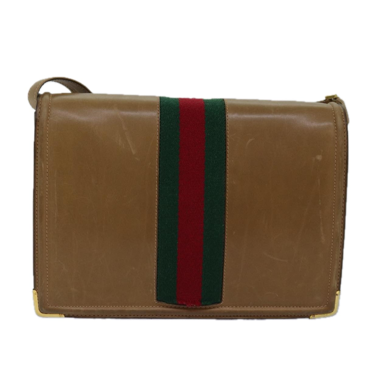 GUCCI Web Sherry Line Shoulder Bag Leather Beige ep4582