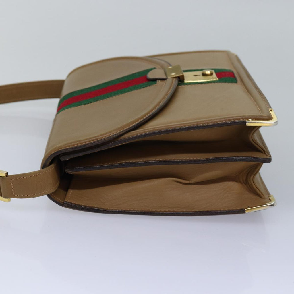 GUCCI Web Sherry Line Shoulder Bag Leather Beige ep4582