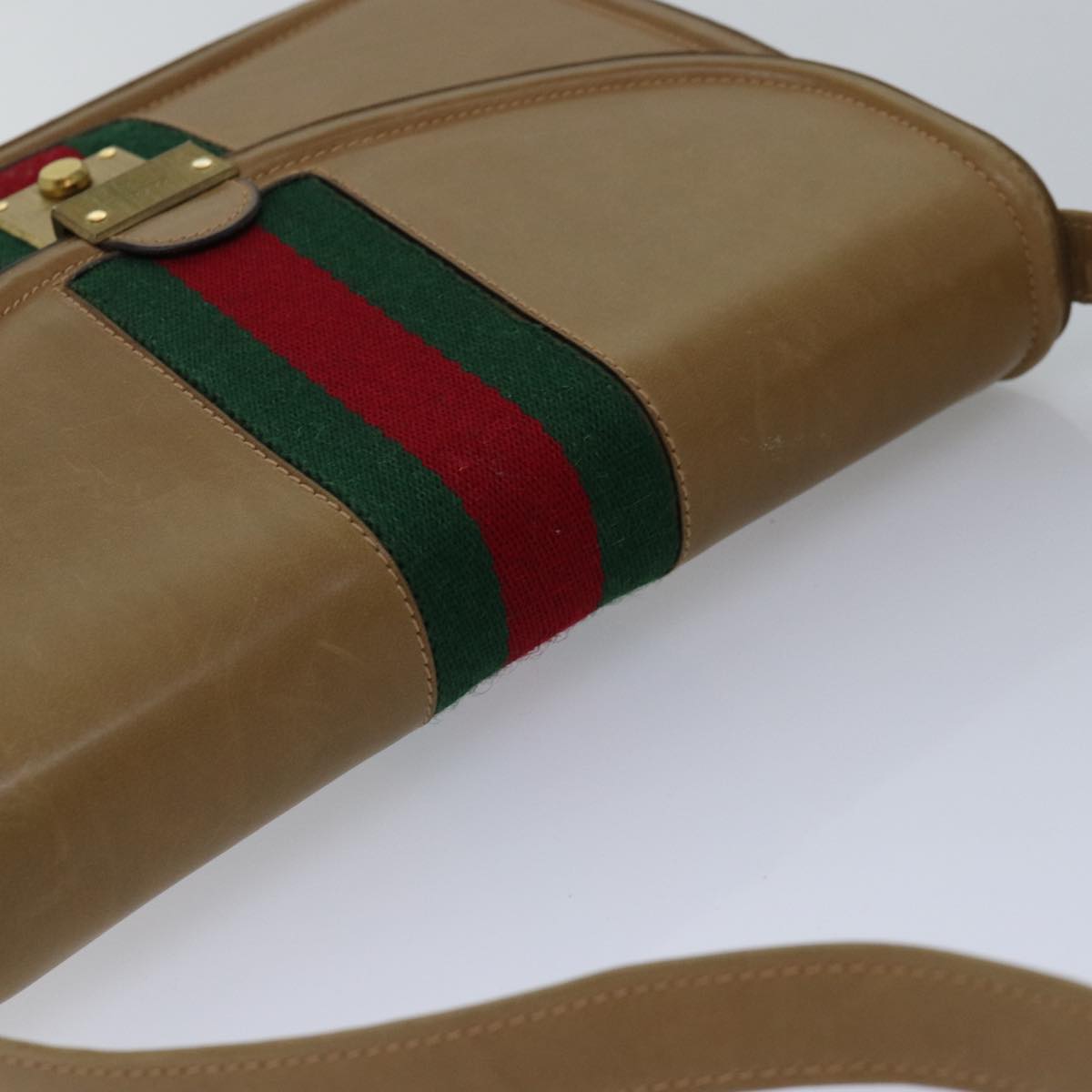 GUCCI Web Sherry Line Shoulder Bag Leather Beige ep4582