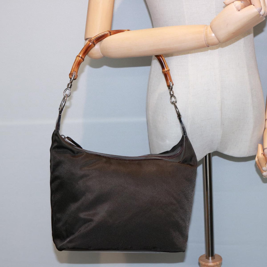 GUCCI Bamboo Shoulder Bag Nylon Brown 000 1956 0531 ep4606