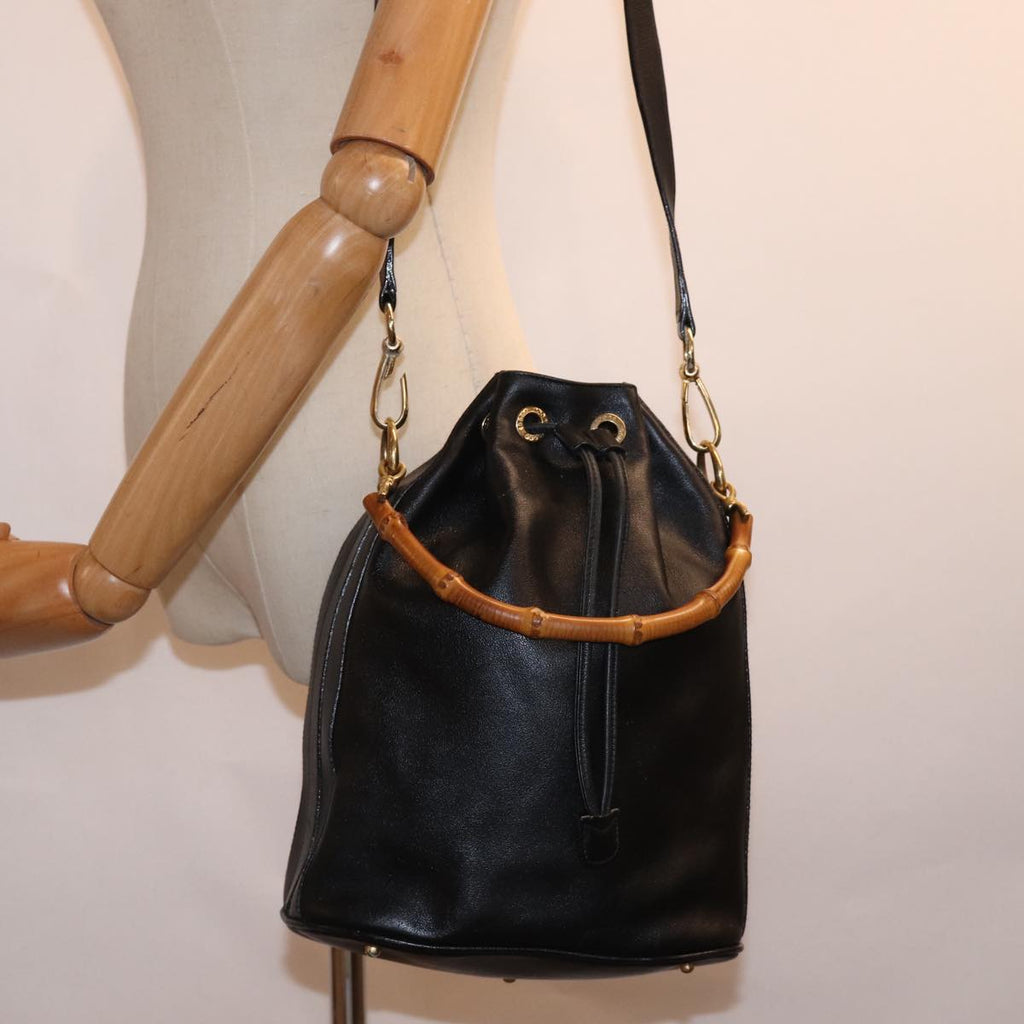 GUCCI Bamboo Hand Bag Leather 2way Black 001 2684 1657 ep4610