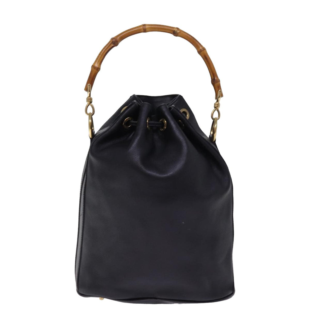 GUCCI Bamboo Hand Bag Leather 2way Black 001 2684 1657 ep4610