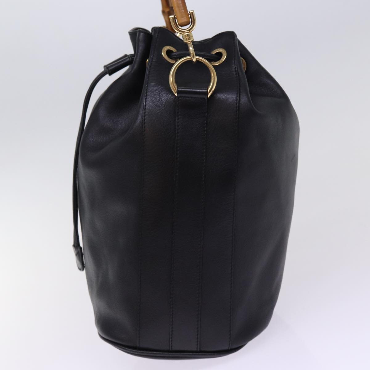 GUCCI Bamboo Hand Bag Leather 2way Black 001 2684 1657 ep4610