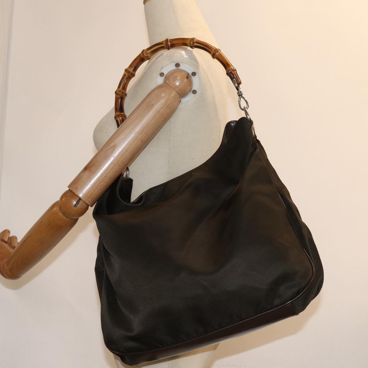 GUCCI Bamboo Hand Bag Nylon Khaki 001 123 1577 ep4636
