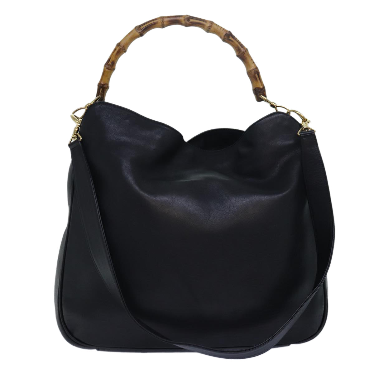 GUCCI Bamboo Hand Bag Leather 2way Black 001 1577 ep4654
