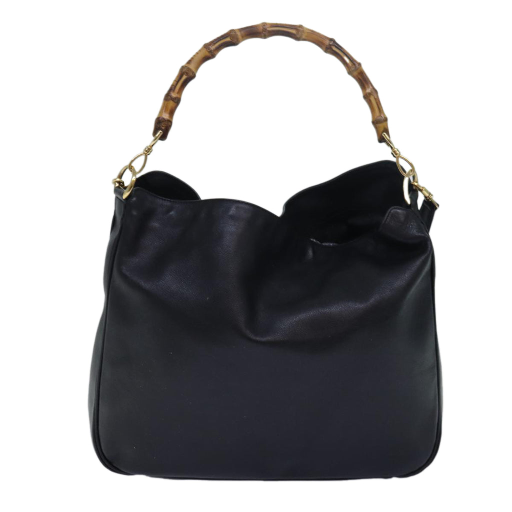GUCCI Bamboo Hand Bag Leather 2way Black 001 1577 ep4654