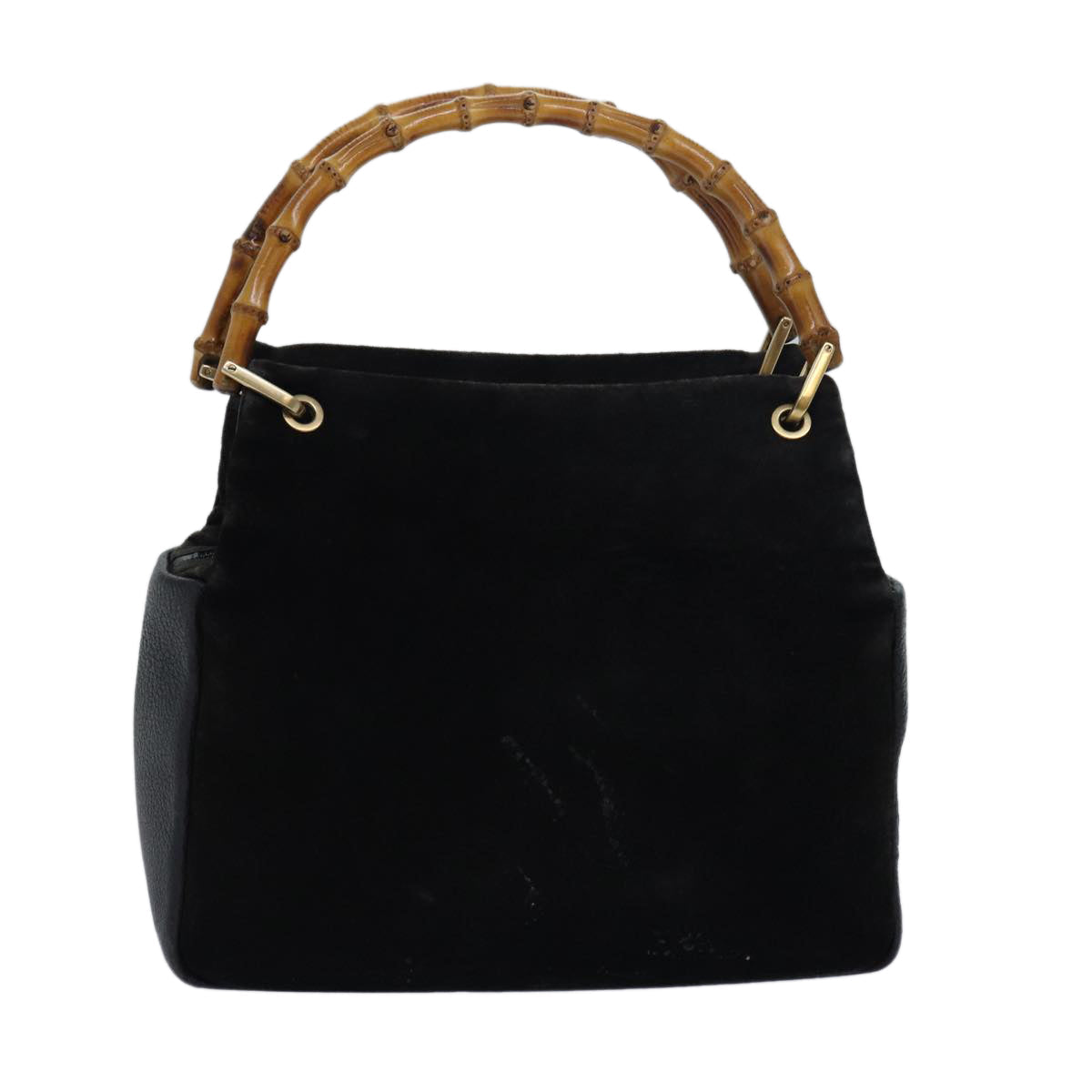 GUCCI Bamboo Hand Bag Suede Leather Brown Black 000 3444 0580 ep4662