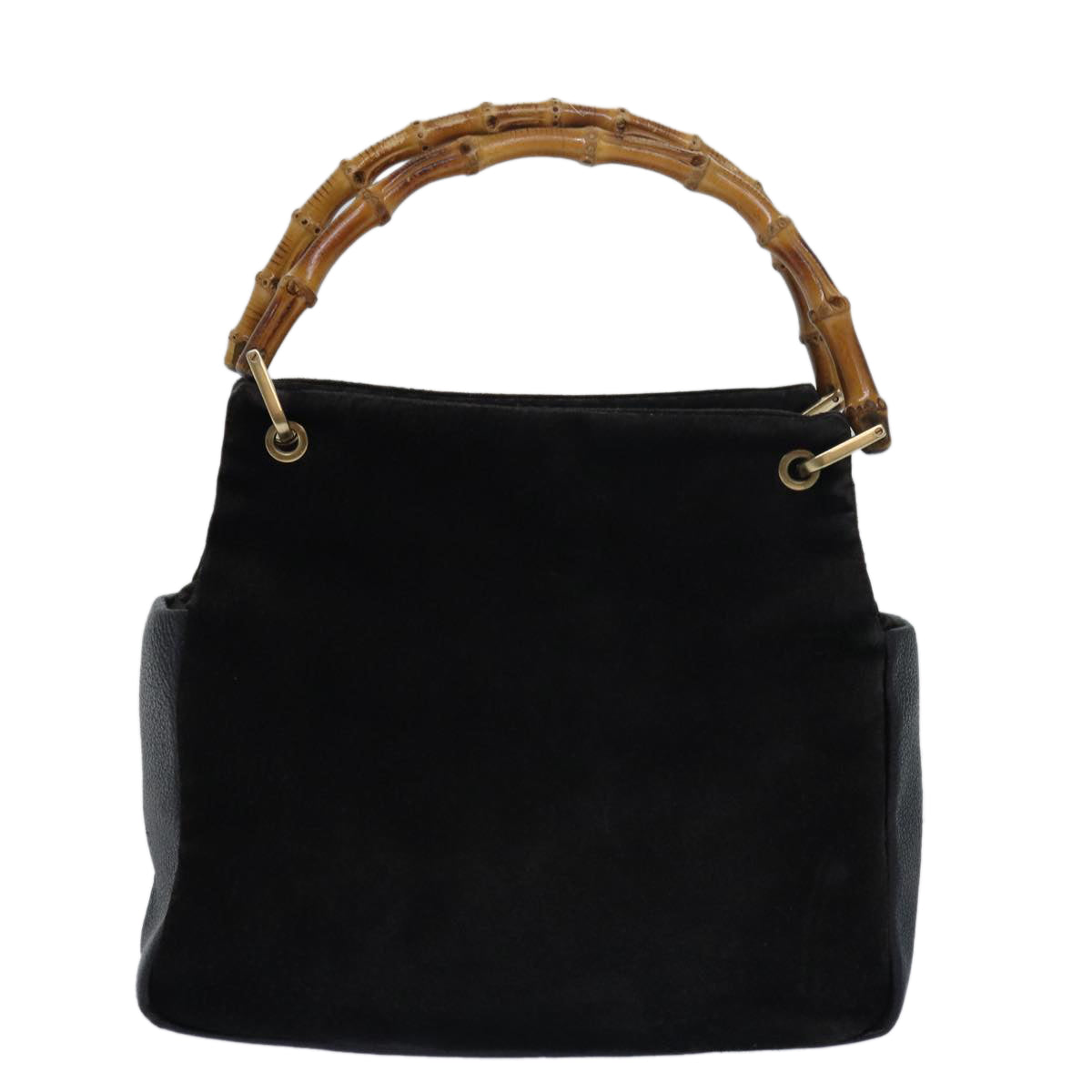 GUCCI Bamboo Hand Bag Suede Leather Brown Black 000 3444 0580 ep4662