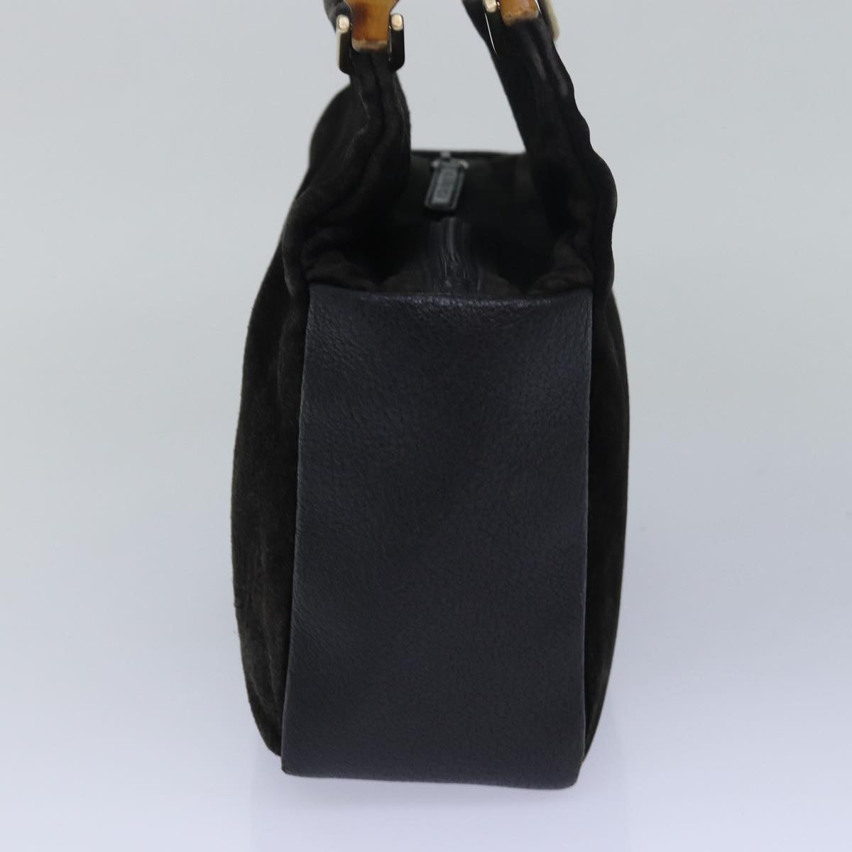 GUCCI Bamboo Hand Bag Suede Leather Brown Black 000 3444 0580 ep4662
