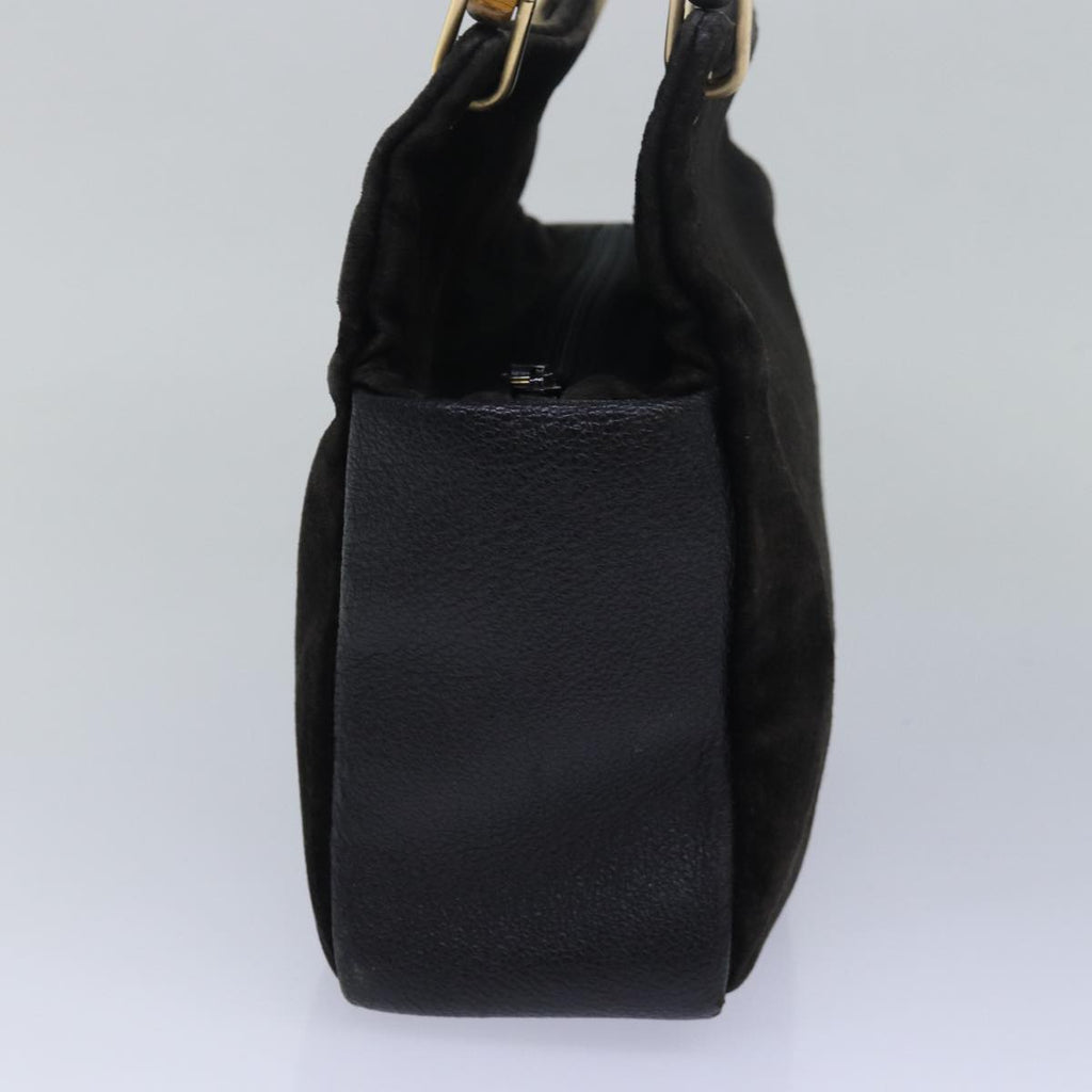GUCCI Bamboo Hand Bag Suede Leather Brown Black 000 3444 0580 ep4662