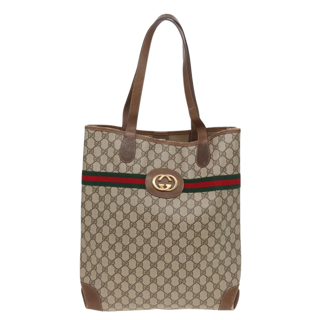 GUCCI GG Supreme Web Sherry Line Tote Bag PVC Beige Red Green ep4684