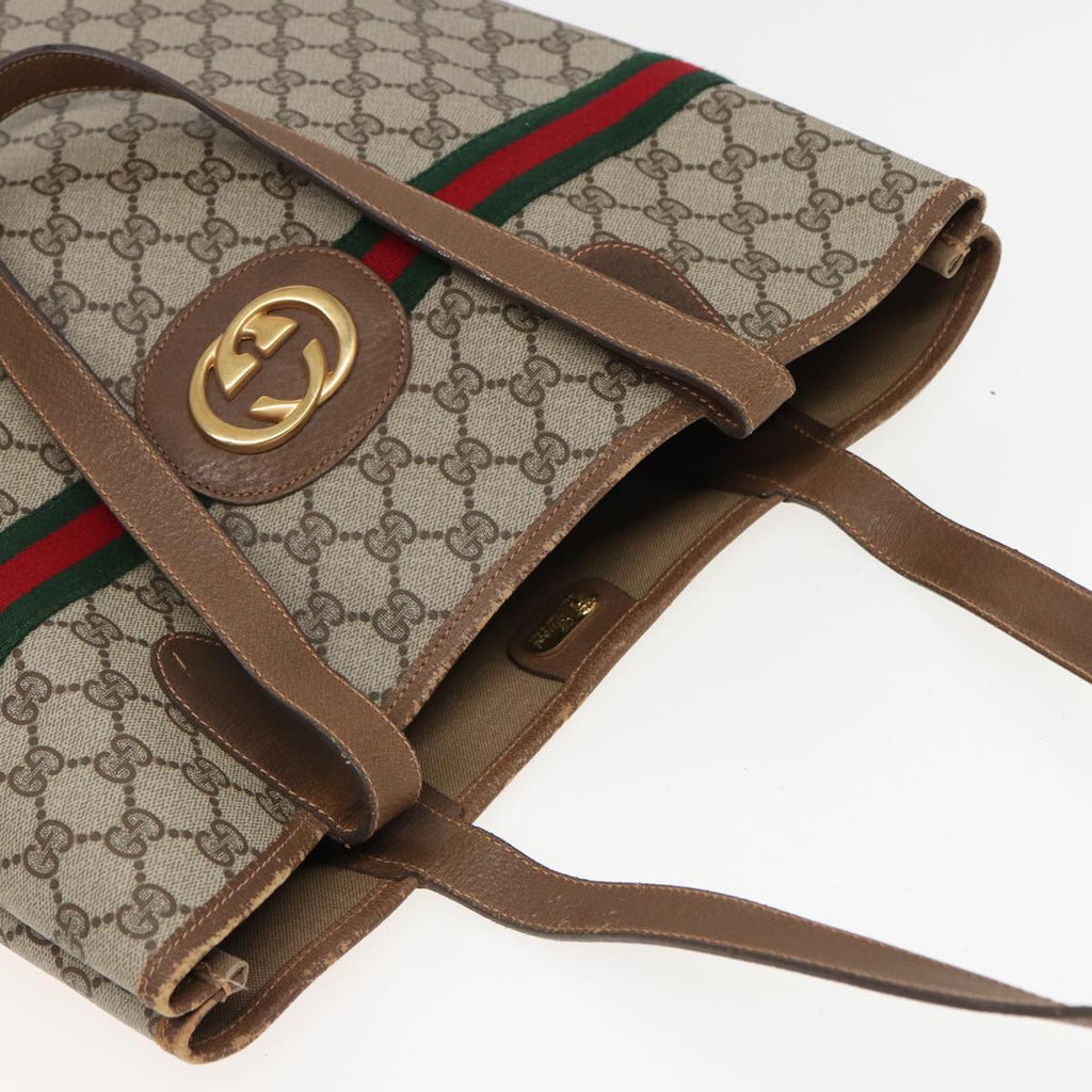 GUCCI GG Supreme Web Sherry Line Tote Bag PVC Beige Red Green ep4684