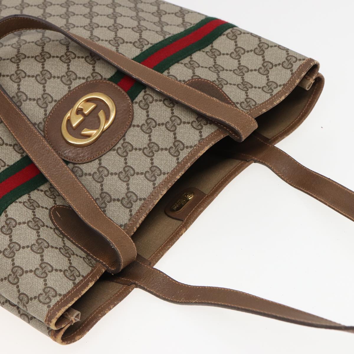 GUCCI GG Supreme Web Sherry Line Tote Bag PVC Beige Red Green ep4684