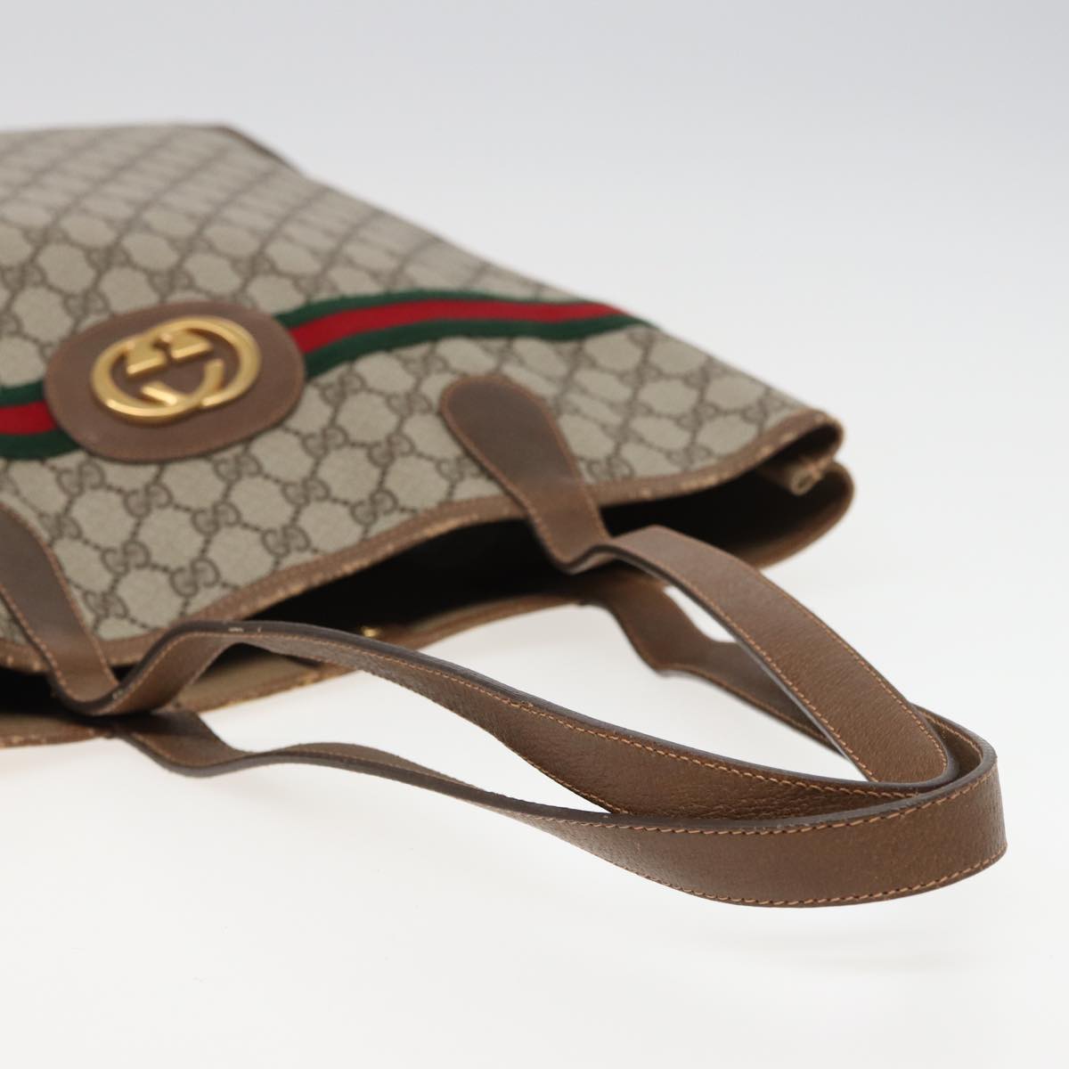 GUCCI GG Supreme Web Sherry Line Tote Bag PVC Beige Red Green ep4684