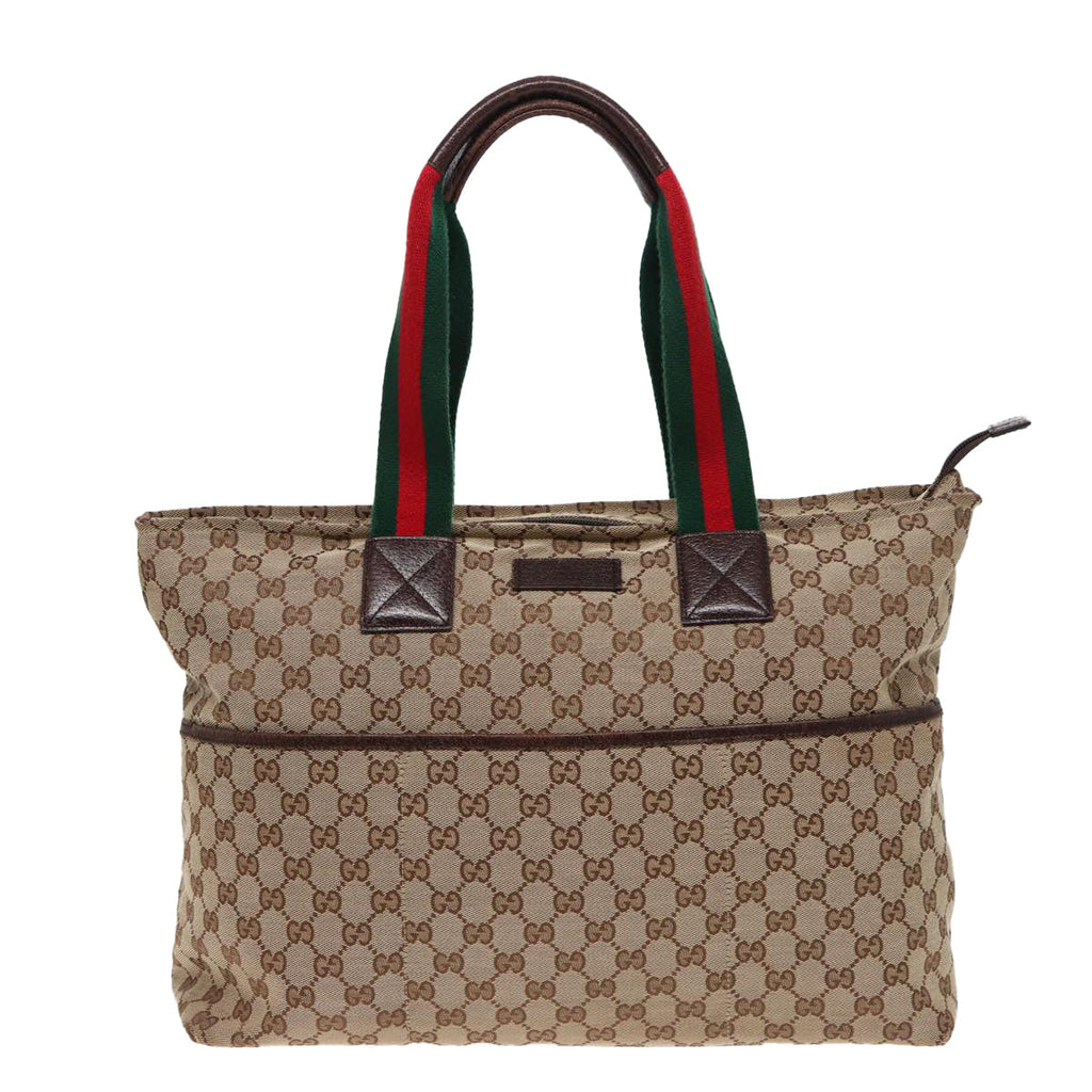 GUCCI GG Canvas Web Sherry Line Tote Bag Beige Green Red 155524 ep4699