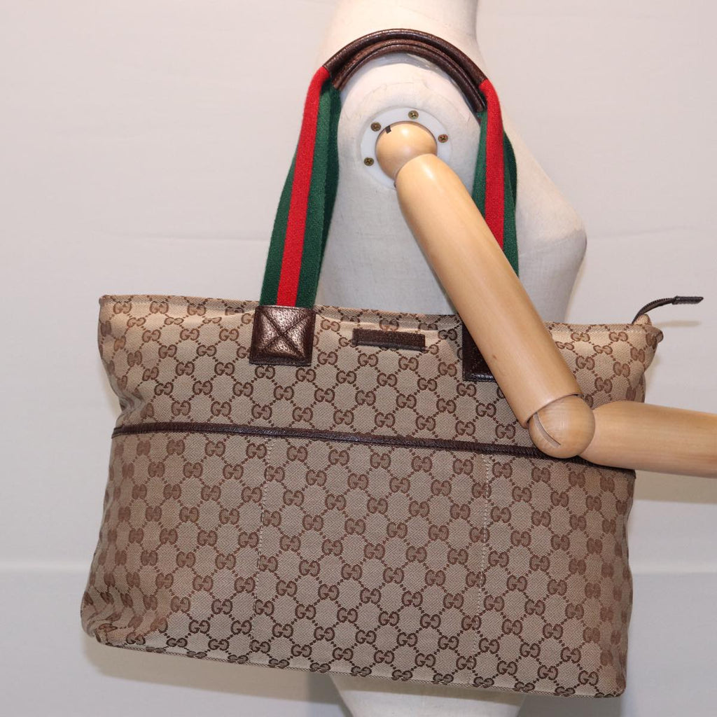 GUCCI GG Canvas Web Sherry Line Tote Bag Beige Green Red 155524 ep4699