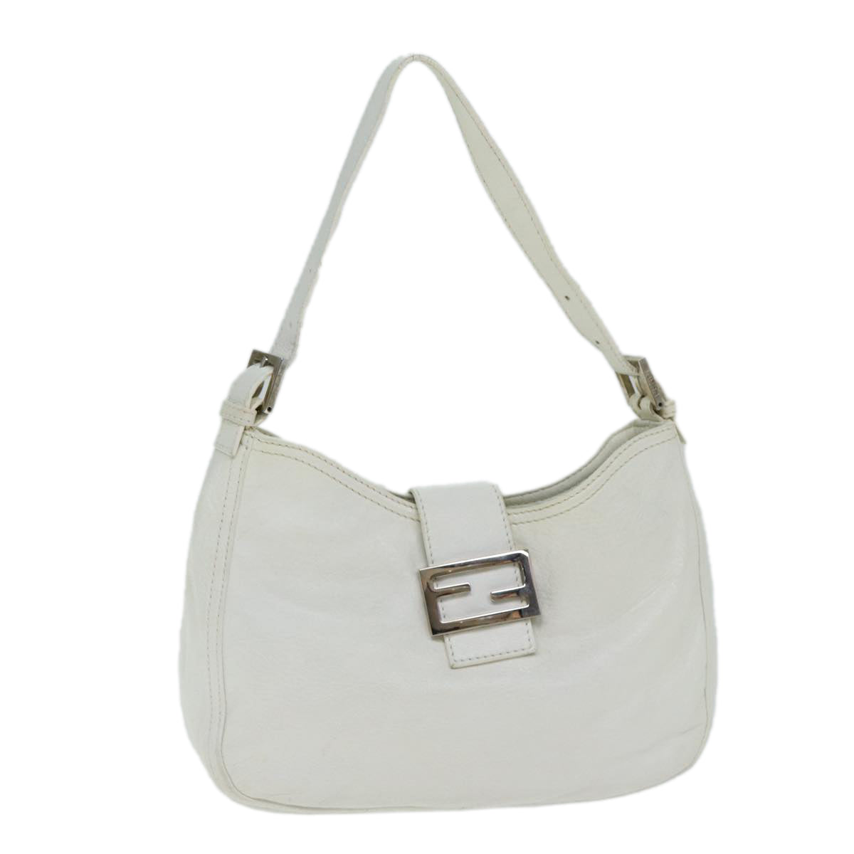 FENDI Mamma Baguette Shoulder Bag Leather White ep4700
