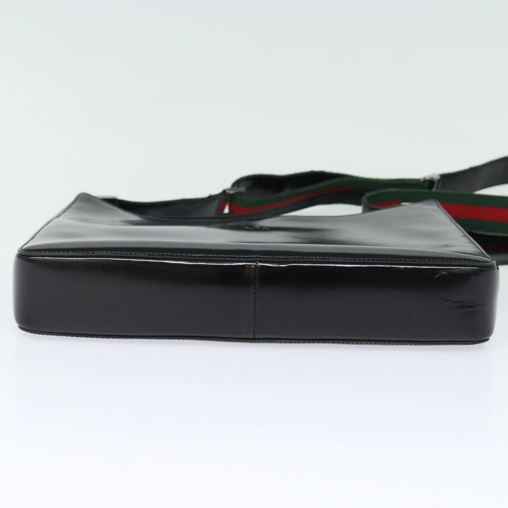 GUCCI Web Sherry Line Shoulder Bag Enamel Black Red Green ep4721