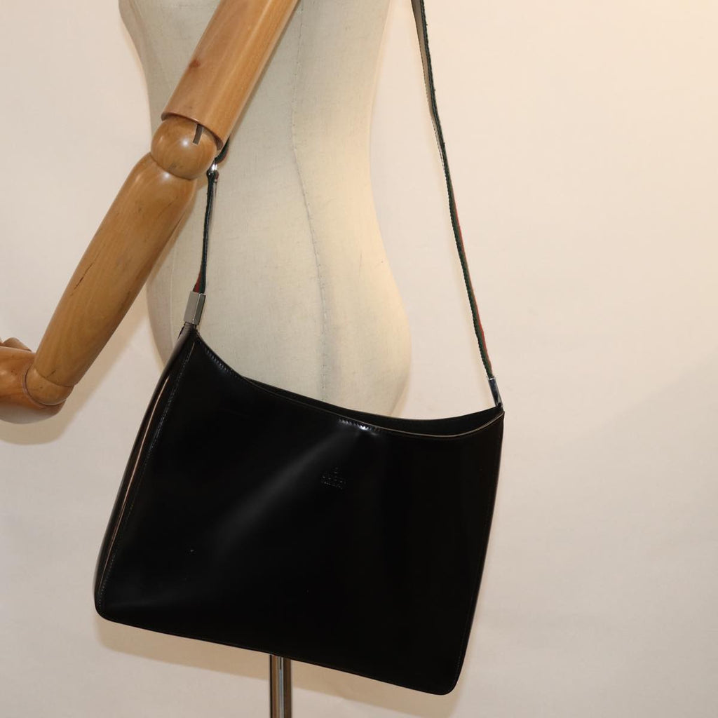 GUCCI Web Sherry Line Shoulder Bag Enamel Black Red Green ep4721