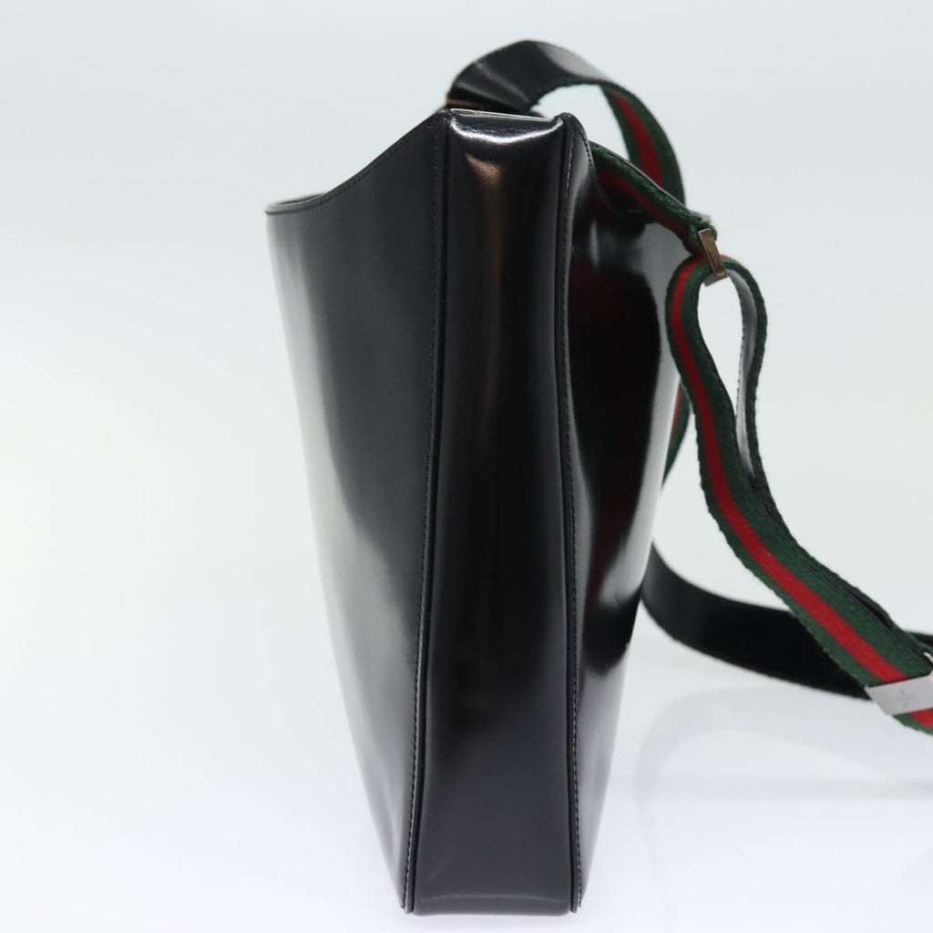 GUCCI Web Sherry Line Shoulder Bag Enamel Black Red Green ep4721