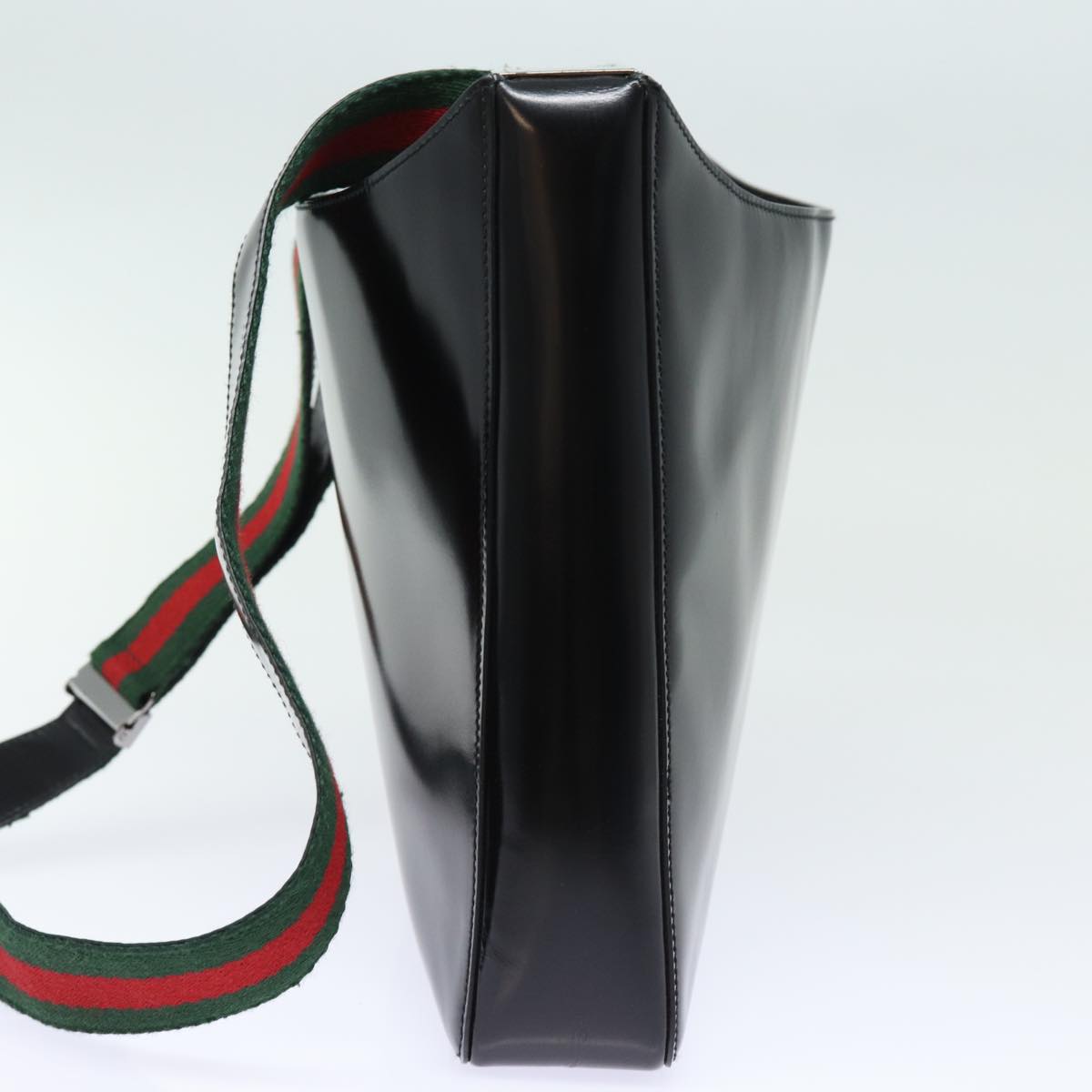 GUCCI Web Sherry Line Shoulder Bag Enamel Black Red Green ep4721