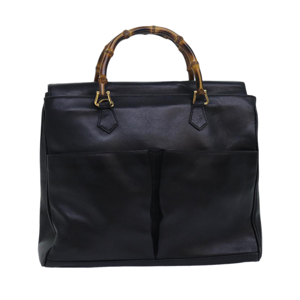 GUCCI Bamboo Hand Bag Leather Black ep4747