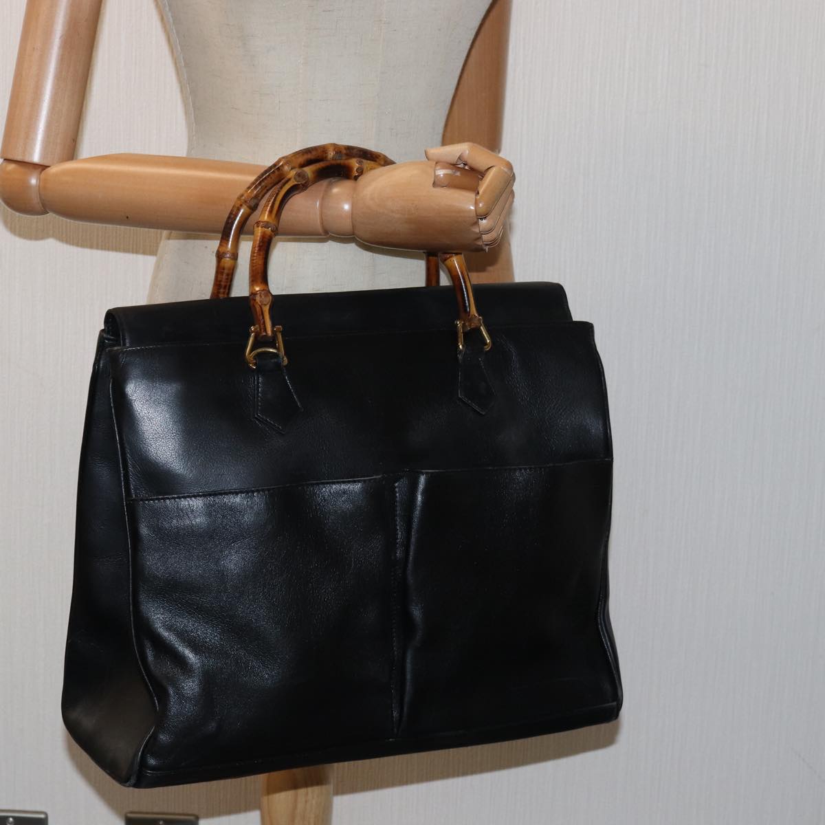 GUCCI Bamboo Hand Bag Leather Black ep4747