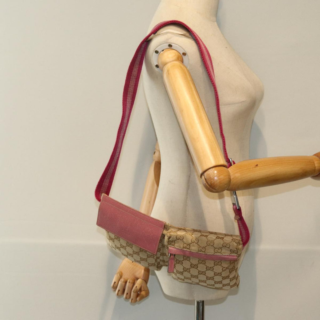 GUCCI GG Canvas Sherry Line Waist bag Beige Pink 28566 ep4752