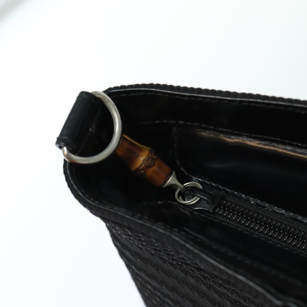 GUCCI Bamboo Hand Bag Nylon 2way Black 000 1998 0540 ep4783