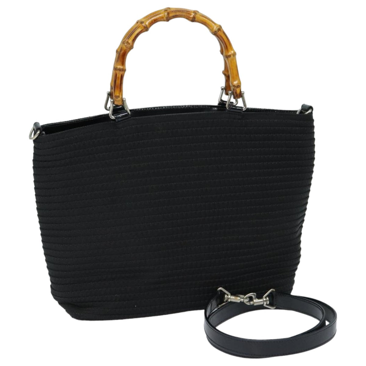 GUCCI Bamboo Hand Bag Nylon 2way Black 000 1998 0540 ep4783