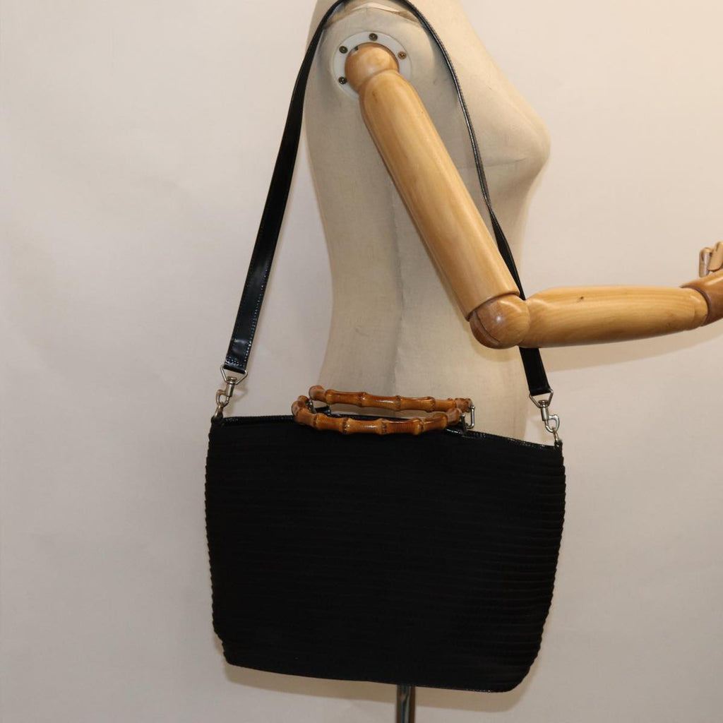GUCCI Bamboo Hand Bag Nylon 2way Black 000 1998 0540 ep4783