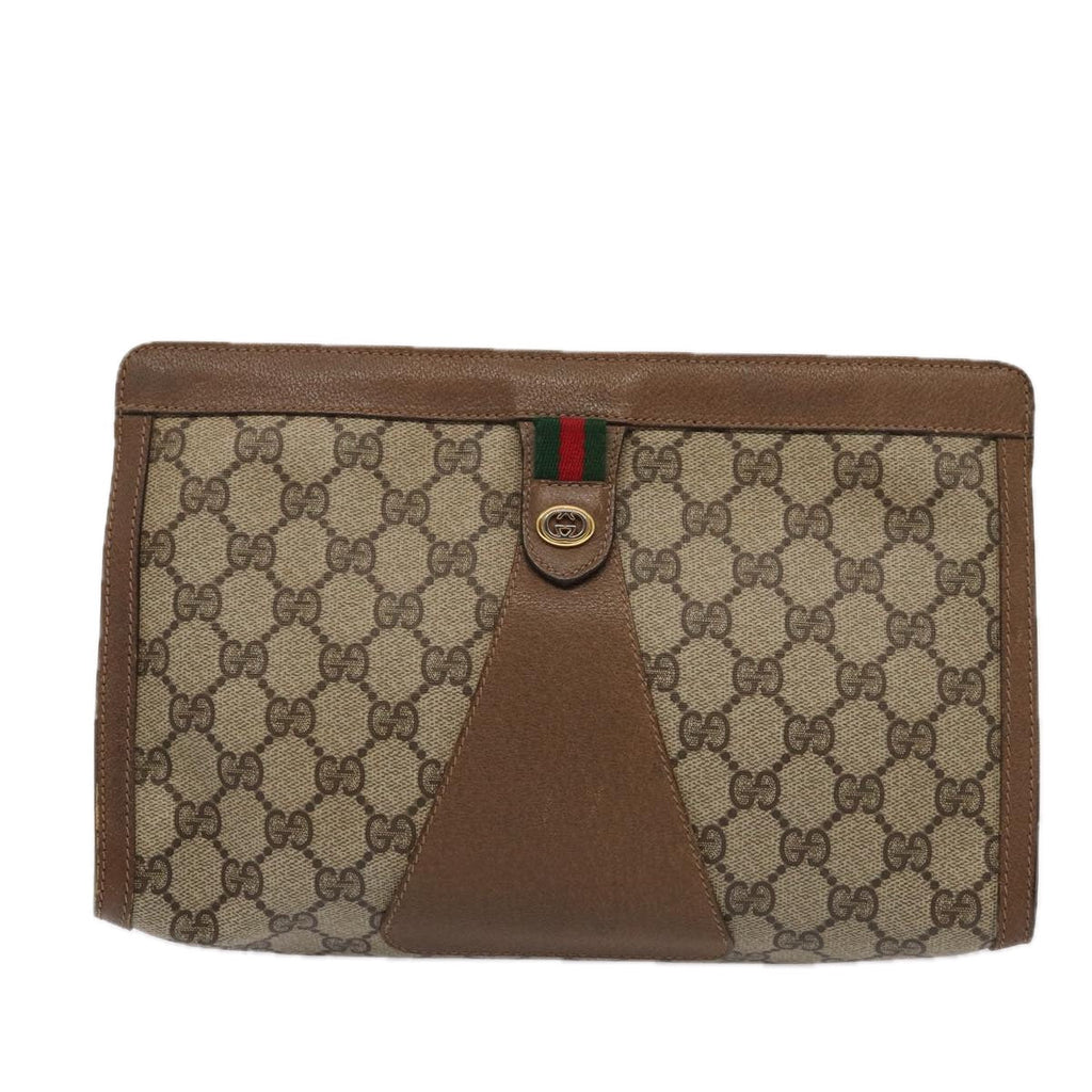 GUCCI GG Supreme Web Sherry Line Clutch Bag PVC Beige Red 89 01 033 ep4795