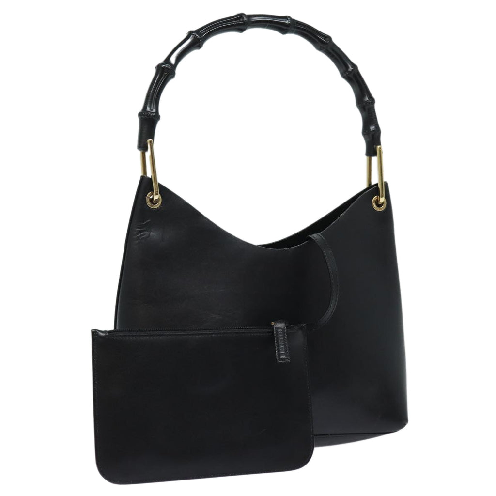 GUCCI Bamboo Shoulder Bag Leather Black 001 1998 1883 ep4796