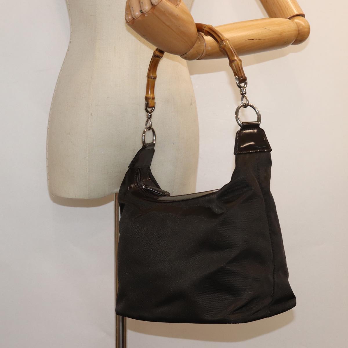 GUCCI Bamboo Hand Bag Nylon Khaki 000 1956 0531 ep4798
