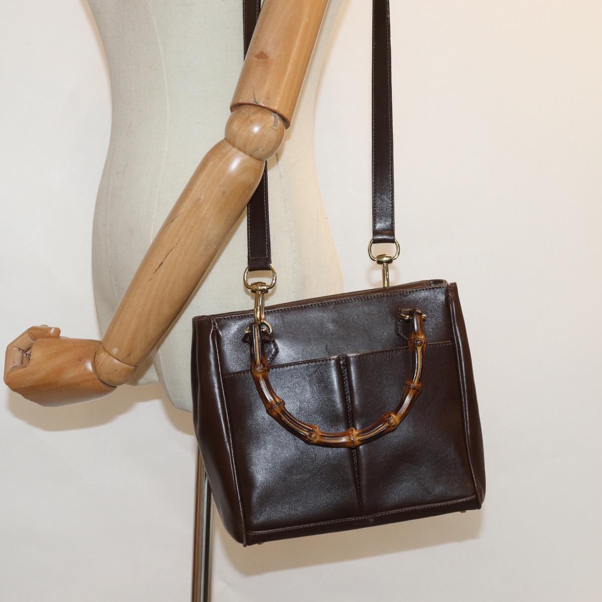 GUCCI Bamboo Hand Bag Leather 2way Brown 000 122 0316 ep4809