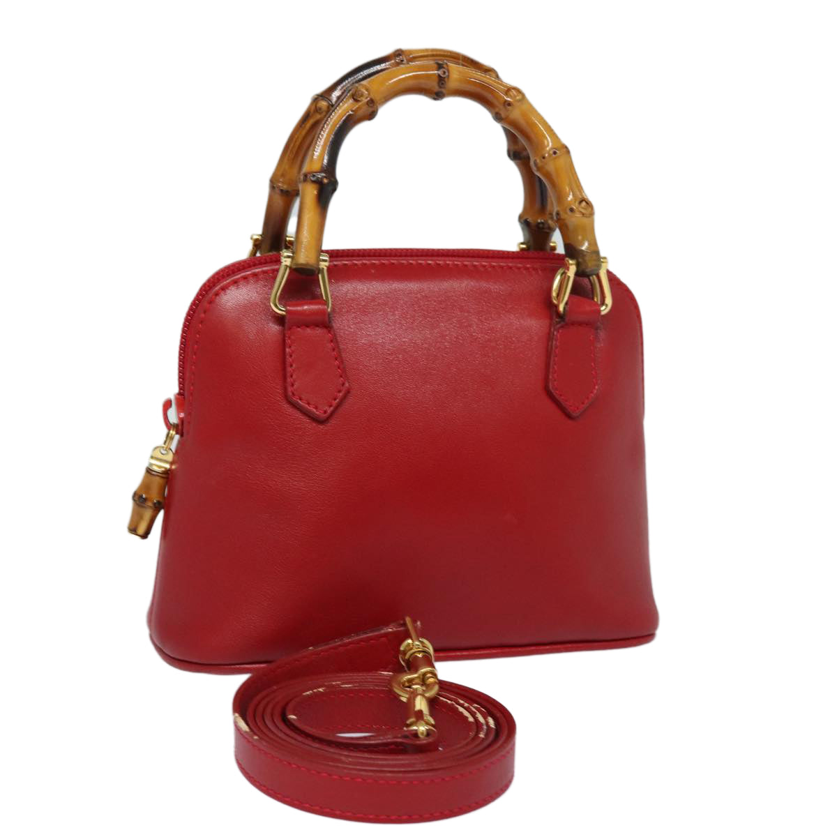 GUCCI Bamboo Hand Bag Leather 2way Red 007 1014 0231 ep4811