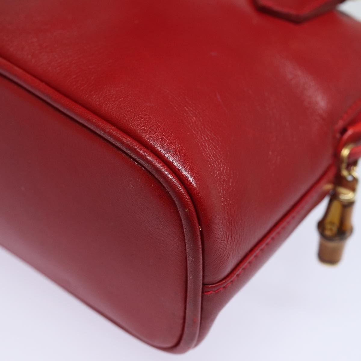GUCCI Bamboo Hand Bag Leather 2way Red 007 1014 0231 ep4811