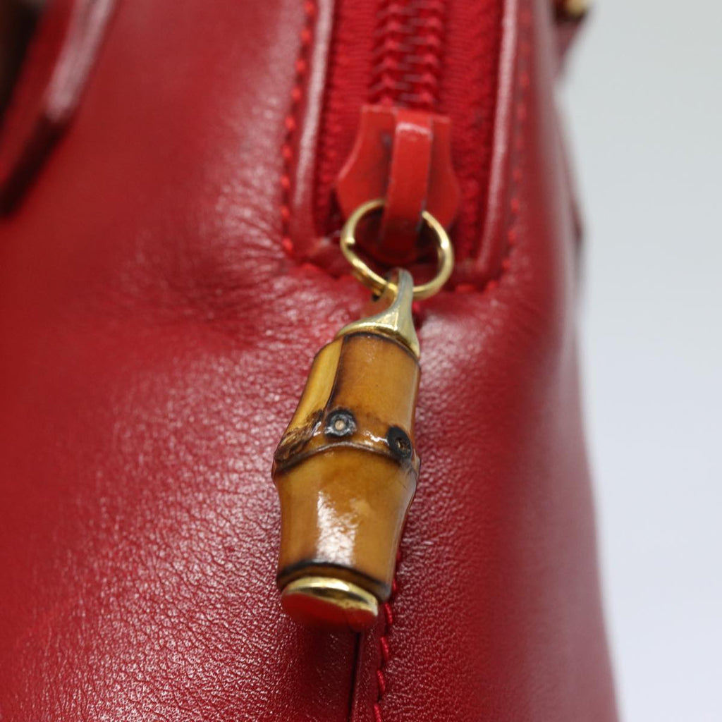 GUCCI Bamboo Hand Bag Leather 2way Red 007 1014 0231 ep4811