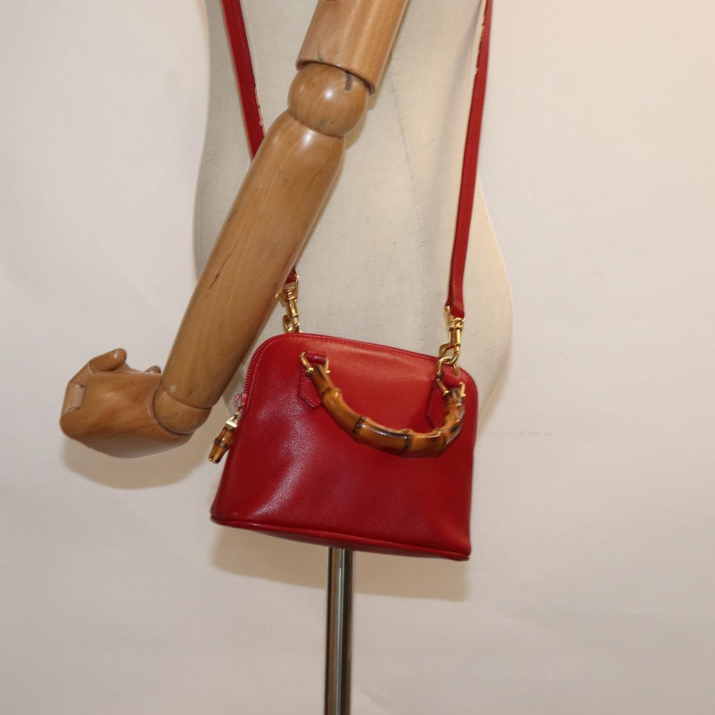 GUCCI Bamboo Hand Bag Leather 2way Red 007 1014 0231 ep4811