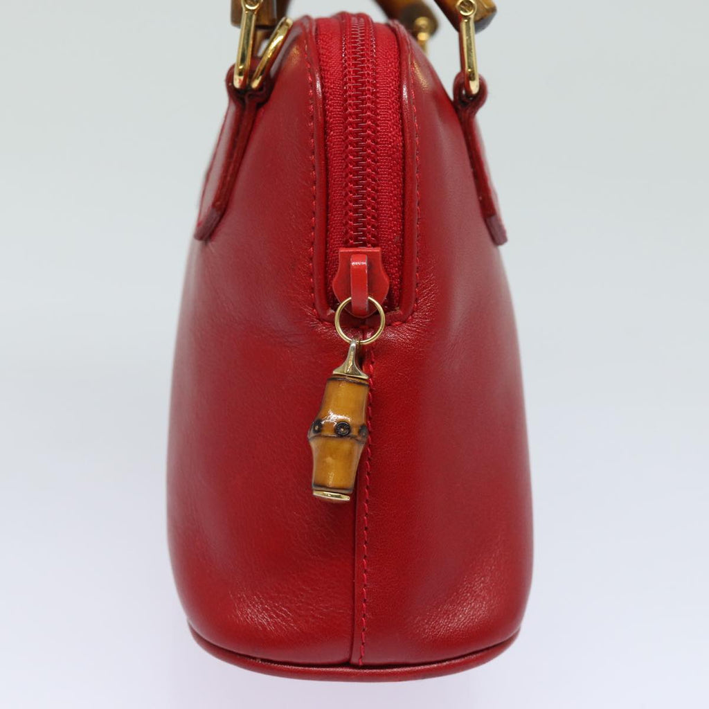 GUCCI Bamboo Hand Bag Leather 2way Red 007 1014 0231 ep4811