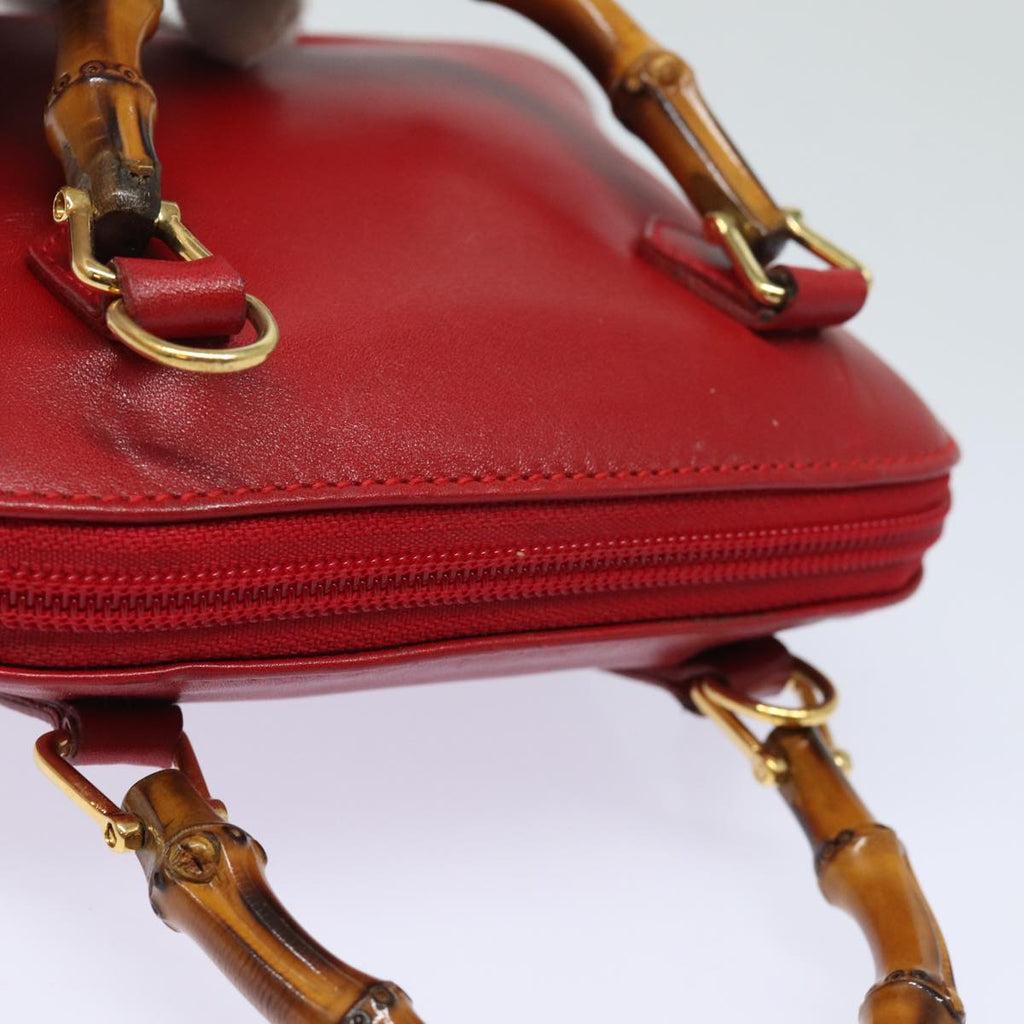GUCCI Bamboo Hand Bag Leather 2way Red 007 1014 0231 ep4811
