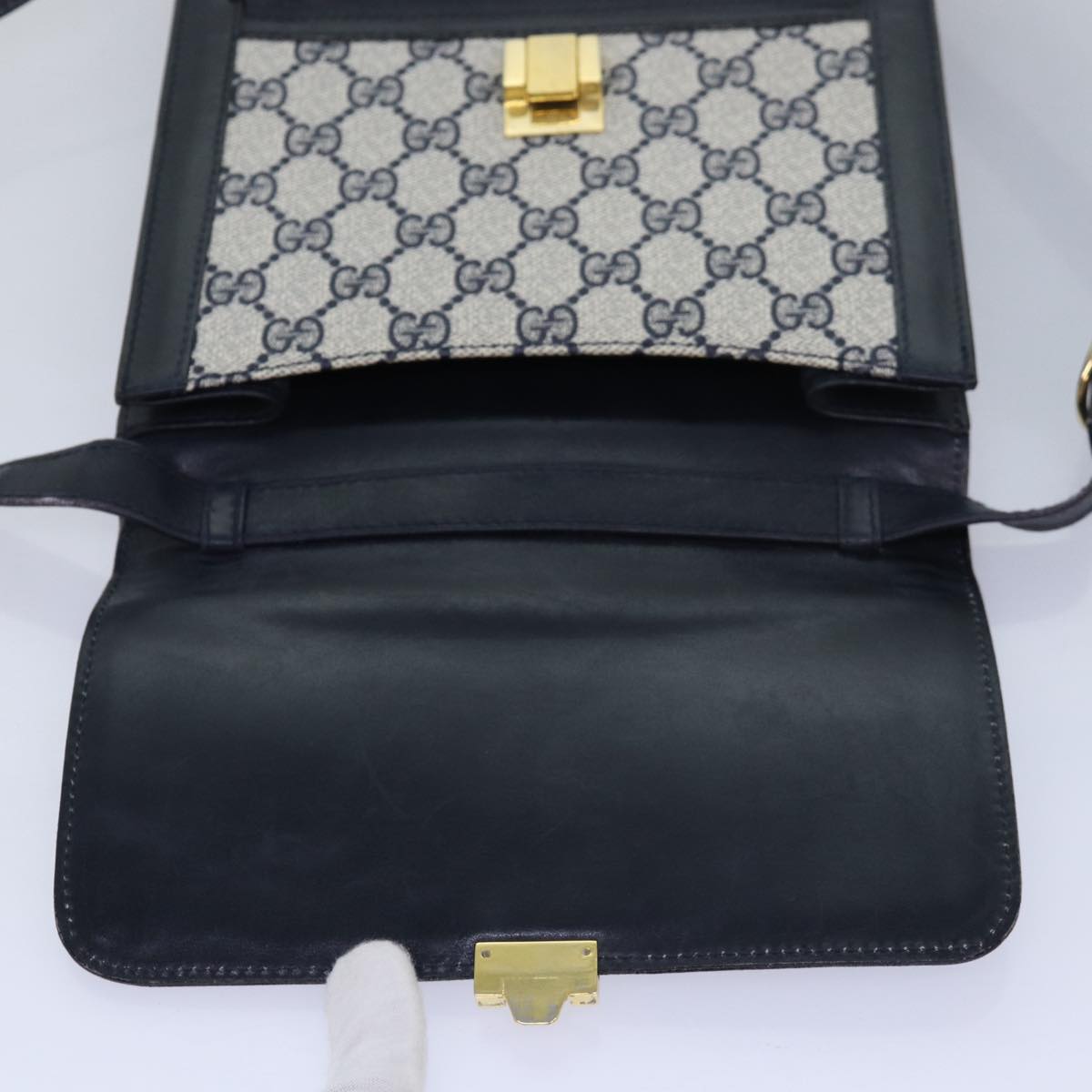 GUCCI GG Supreme Sherry Line Shoulder Bag PVC Navy Red ep4819