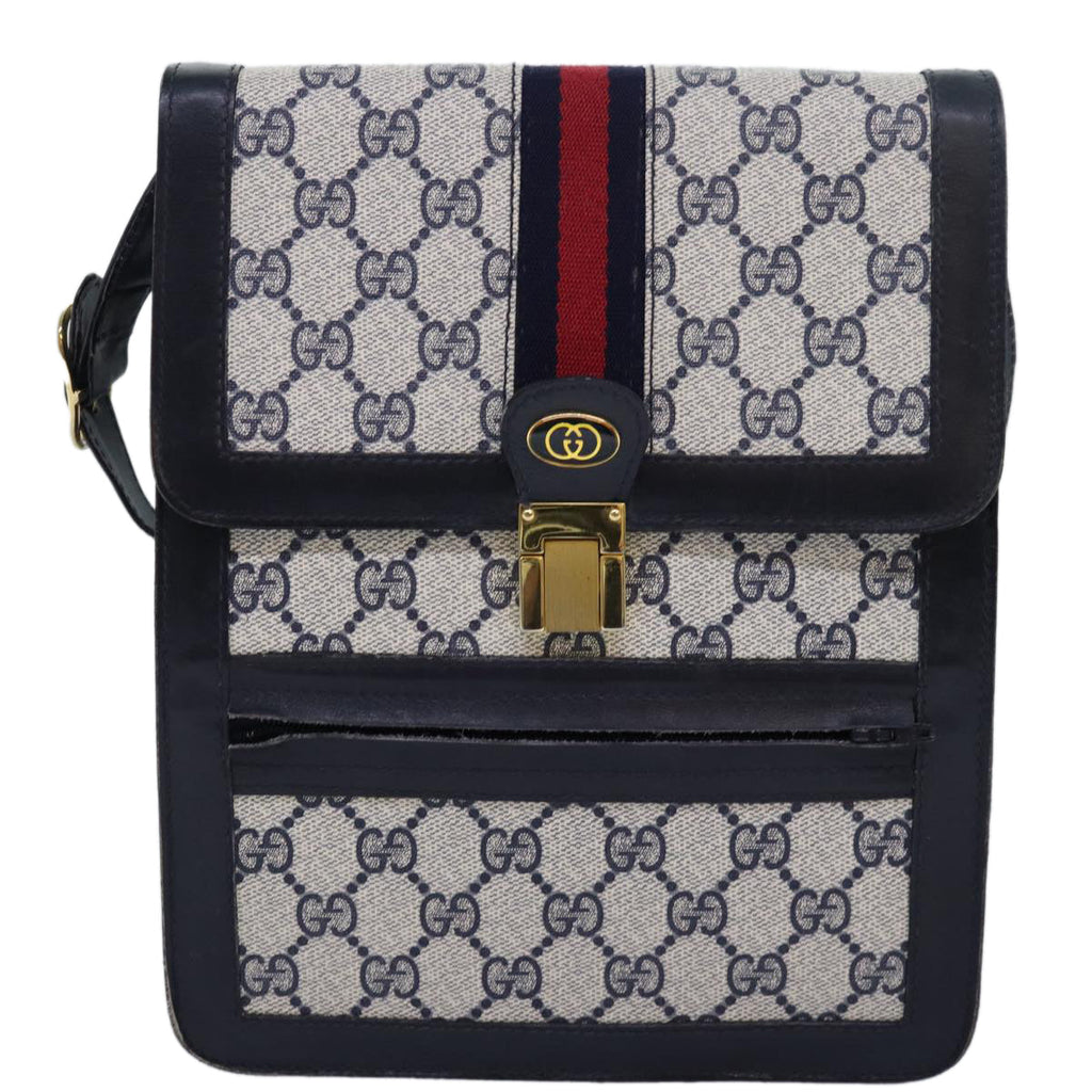 GUCCI GG Supreme Sherry Line Shoulder Bag PVC Navy Red ep4819