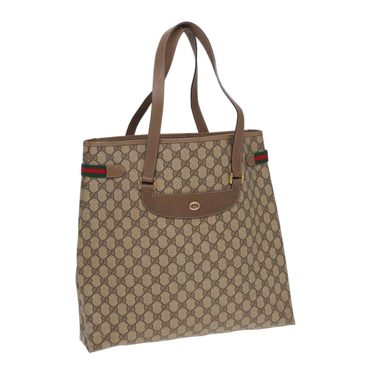 GUCCI GG Supreme Web Sherry Line Tote Bag PVC Beige Red 39 02 091 ep4842
