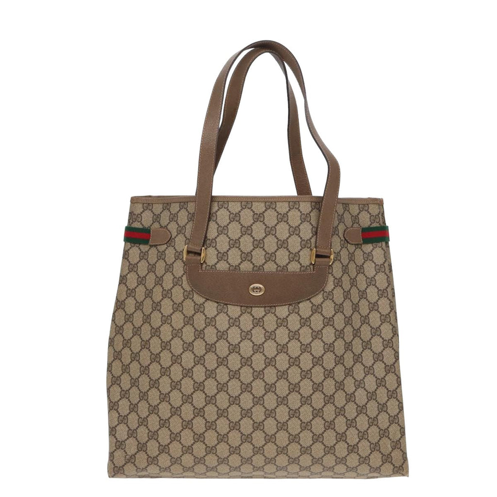 GUCCI GG Supreme Web Sherry Line Tote Bag PVC Beige Red 39 02 091 ep4842