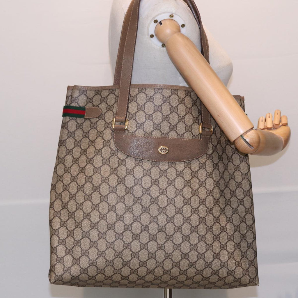 GUCCI GG Supreme Web Sherry Line Tote Bag PVC Beige Red 39 02 091 ep4842